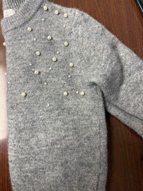 H&M Gray Crewneck Sweater with Pearl Accents